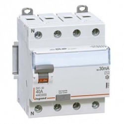 INTERRUPTEUR DIFFÉRENTIEL DX³-ID ARRIVÉE HAUTE ET DÉPART HAUT À VIS - 4P 230V~ 25A TYPE AC 30MA - 4 MODULES LEGRAND